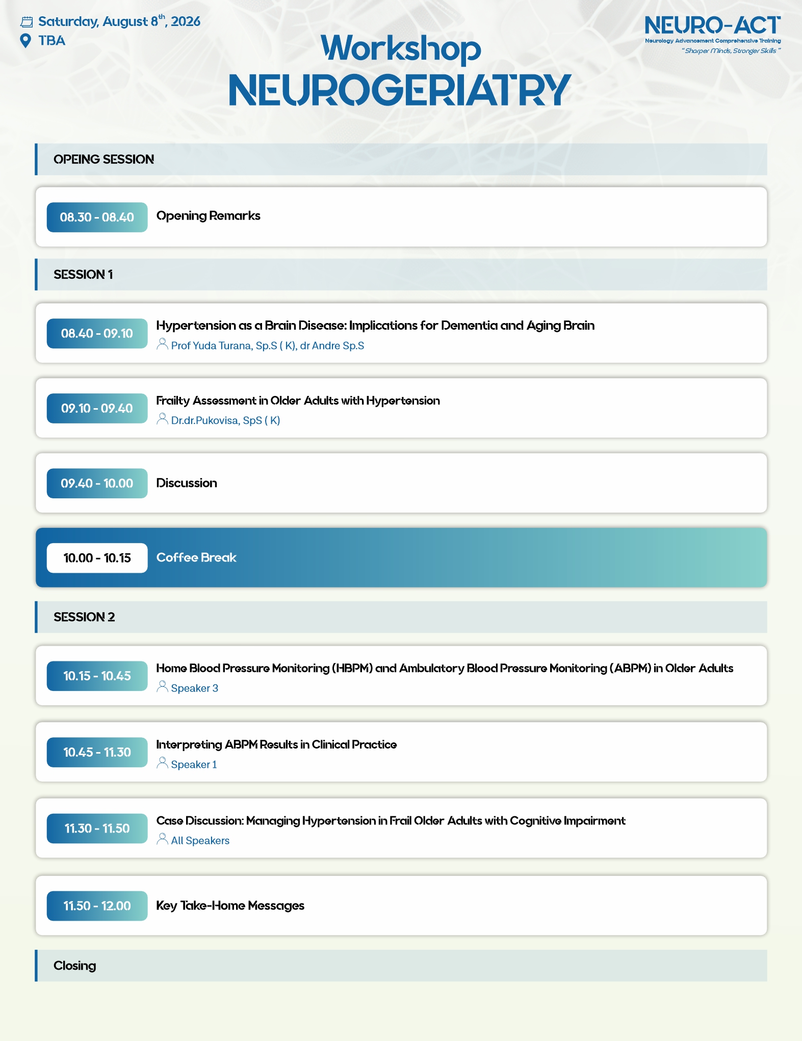 Neurogeriatry Schedule